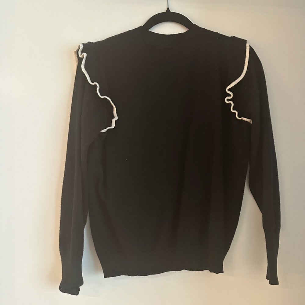 Amazon brand black sweater with shoulder ruffle detail